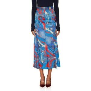 NEW Rosie Assoulin Red Blue Marble Print Midi Skirt 8